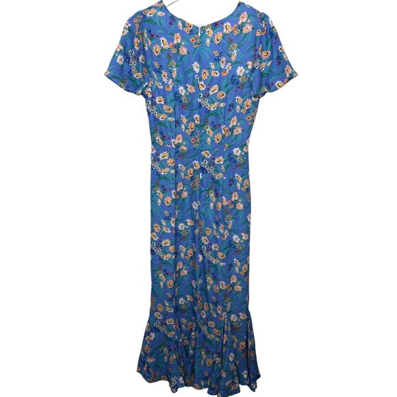 LaRoque Blue Floral Midi Dress XS NWT Ruffle Hem Romantic Cottagecore Boho - Picture 2 of 9